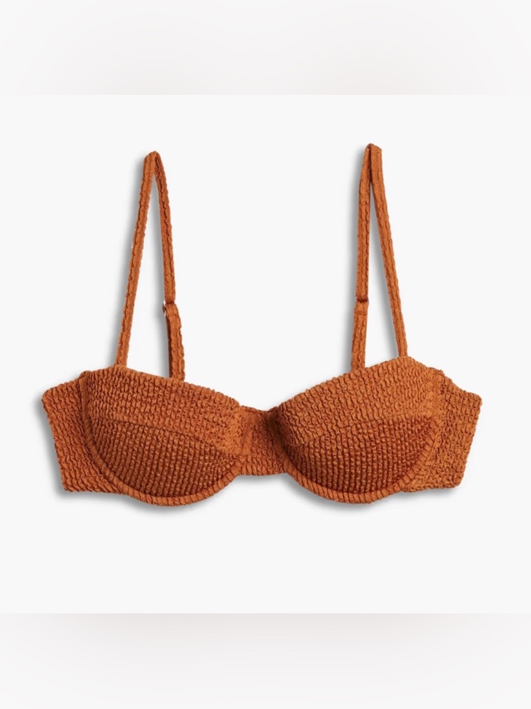 Veronica Beard Seersucker Brown Cognac Dyer Underwire Bikini Top Swim New